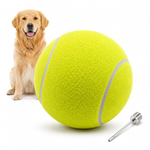 LUOEM Großer Tennisball 24 cm für mittelgroße und große Hunde – Aufblasbarer Spielball mit Luftnadel, Robustes Hundespielzeug für Garten, Strand und Training