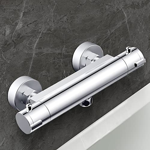 Hausharbor Duscharmatur mit thermostat, Duschthermostat Mischbatterie Chrom | Mischamaturen Dusche für Dusche Bad Duschmischbatterie Thermostat mit 38 °C Sicherheitstaste, Messing Brausethermostat