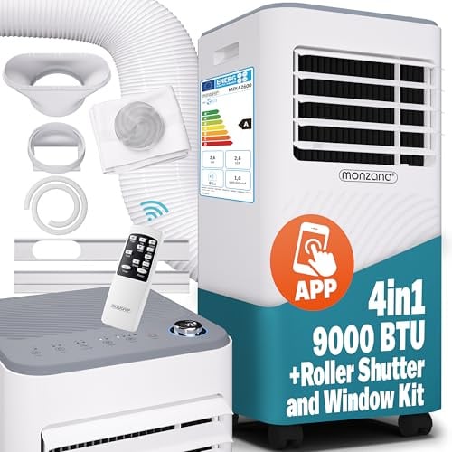 MONZANA® lokale Klimaanlage MZKA2600 WIFI App Mobil Fensterabdichtung Abluftschlauch 9000BTU 4in1 1000W 30qm Fernbedienung Luftentfeuchter Klimagerät