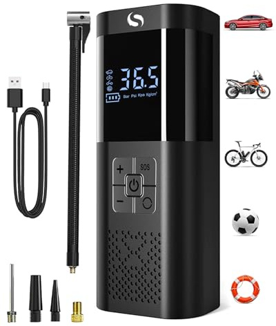 SERVOMASTER Elektrische Luftpumpe, Tragbare Akku Fahrradpumpe mit alle ventile, Akku Kompressor für Fahrrad und Auto, 150 PSI, Wiederaufladbare Reifenpumpe für Fahrrad, E-Bike, Auto, Motorrad, Bälle