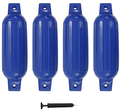 vidaXL 4x Bootsfender mit Pumpe Fender Langfender für Boot Prallschutz Rammschutz Bootschutz Stegfender Kugelfender Blau 41x11,5cm PVC