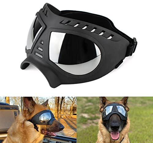 NAMSAN Hunde-Sonnenbrille, UV-wasserdicht, Winddicht, verstellbar, modisch, für mittelgroße und große Hunde, Schwarz