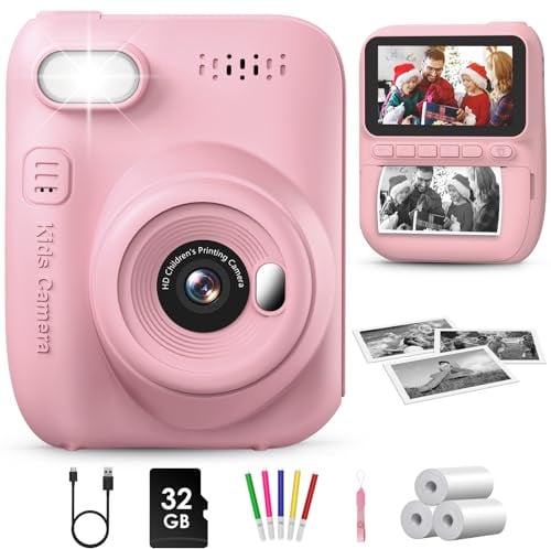 GREENKINDER Sofortbildkamera Kinder,14MP 3.0 Zoll Bildschirm Kinderkamera Sofortbildkamera mit 32G Karte,1080P Kamera Kinder Sofortdruck,Geburtstagsgeschenk Spielzeug für Jungen und Mädchen 3-12 Jahre