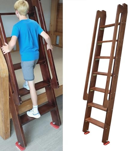 Dachbodentreppe Braune Etagenbettleitern aus Massivholz, Etagenbettleiter für den Innenbereich mit Griff und Montagezubehör, Tragkraft 330 Lbs / 150 kg Loft-Treppe(8 Steps L-7.4ft/2.25m)