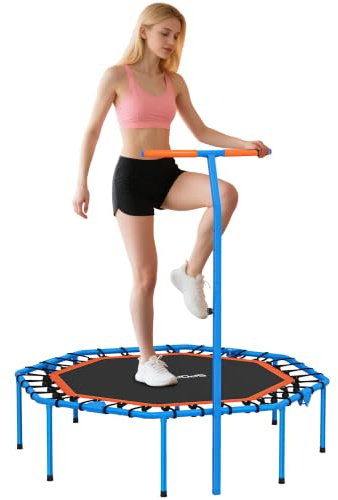 SPORTNOW Fitness Trampolin Klappbar Ø128 cm Indoor Mini Trampoline | 5-Stufig Höhenverstellbarem Haltegriff, Leise Gummiseil, Für Erwachsene, Outdoor Jumping