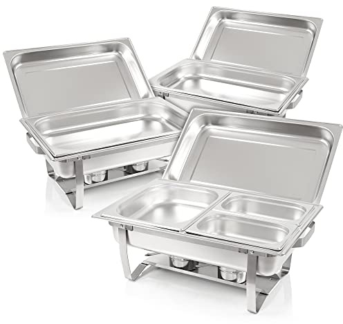 Mahlzeit Chafing Dish Profi Set Montpellier | 3X Edelstahl Warmhaltebehälter Essen, 21-TLG Speisewärmer | Buffet Wärmer, Wärmebehälter, Rechaud, Speisenwärmer für Catering, Buffet und Party