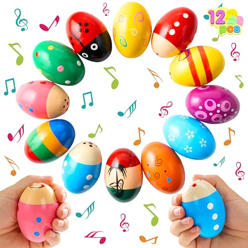 JOYIN 12 Stück 3 (7,6 cm) Hölzerne Eierschüttler Maracas Percussion Musical für Party -Gefälligkeiten, Klassentzimmer Preis Lieferungen, Musikinstrument, Korb -Stuffers Füllstoffe, Osterjagd