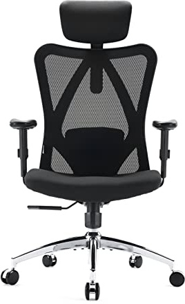SIHOO Bürostuhl Ergonomischer Schreibtischstuhl, Drehstuhl hat Verstellbarer Lordosenstütze, Kopfstütze und Armlehne, Höhenverstellung und Wippfunktion, Rückenschonend, Bis 150kg/330LB Belastbar