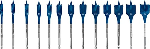 Bosch 13x EXPERT Self Cut Speed Flachfräsbohrer-Sets (für Weichholz, Spanplatte, Ø 10-32 mm, Professional Zubehör Bohrmaschine/Schrauber)