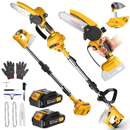 2-in-1 Akku Astsäge & Mini Kettensäge mit 2x2000mah/21v kleine kettensäge elektrisch, mit automatischer öler 550w einhand kettensäge lektrisch chainsaw für gartenscheren holzschneidenz astschere DIY