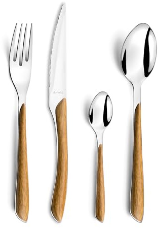 Amefa ECLAT Besteck Set NATURE 24-tlg., 18/10 Edelstahl, Holzoptik, Braun | für 6 Personen, Kunststoff-Griffschalen in Holzmaserung, naturbraun, kratz- und bruchsicher, spülmaschinenfest, rostfrei