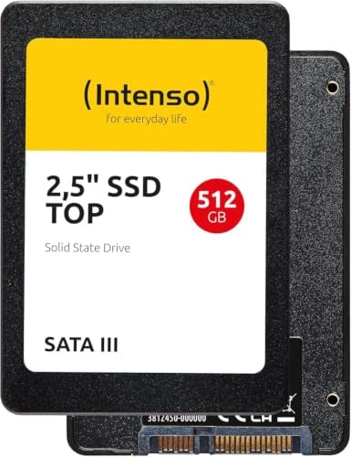Intenso Interne 2,5 SSD SATA III Top, 512 GB, 550 MB/Sekunden, Schwarz | Solid State Drive für PC & Laptop, bis zu 520 MB/s Lesen, 500 MB/s Schreiben, Schwarz, Geräuschloser Betrieb (0dB)
