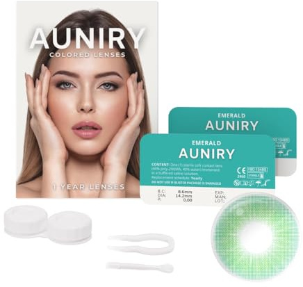 AUNIRY Kontaktlinsen Farbige Grün EMERALD Natürliche: Komplettset (2 Linsen, Pinzette, Applikator und Kontaktlinsenbehälter), 12 Monate, keine Korrektur, 0 Dioptrien und DIA 14,2 mm | AUNIRY