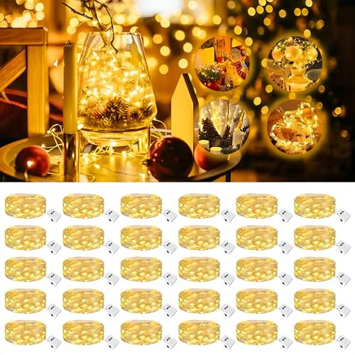 30 Stüdi LED Lichterkette mit Batterie Klein mit 3 Lichtmodi,2M 20 Led | Lichterkette Batterie Kupfer Drahtlichterkette Wasserfest für Weihnachten Außen Garten, Innen Hochzeit, Party(Warm Weiß)