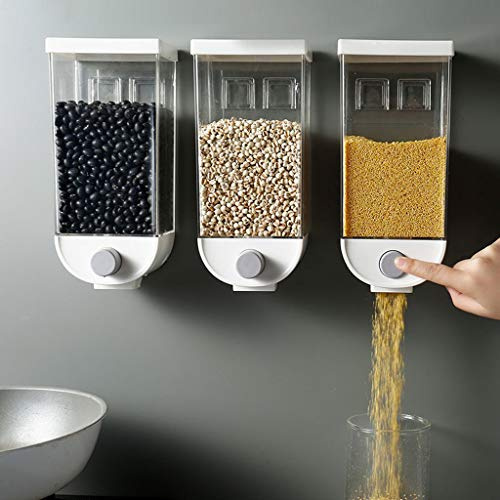 showsing Einfach drücken Cerealien-Spender, Wandmontage, Cornflakes & Süßigkeiten, 1000ML, Weiß, Rechteckig, Plastik, Druckknopf, Kühlschrank sicher, 1 Stück (1er Pack)