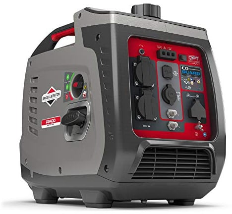 Briggs & Stratton 030800 Benzin Inverter Stromerzeuger Generator der PowerSmart Serie P2400 mit 2400 Watt/1800 Watt sauberem Strom, ultraleise und leichtgewichtigise, W, 230 V, Grau / Rot