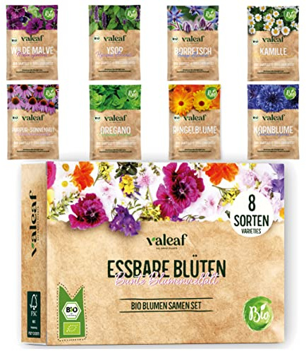 valeaf BIO Essbare Blüten Samen Set - 8 Sorten Bio Saatgut für Garten & Balkon