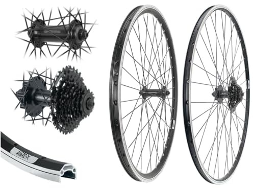 AGGRO-X 26 Zoll Laufradsatz Alu Vorderrad Hinterrad 19-559 schwarz V-Brake TX500 / TX506 Felgenbremse inkl. 8 Fach Zahnkranz Kassette 24 Gang