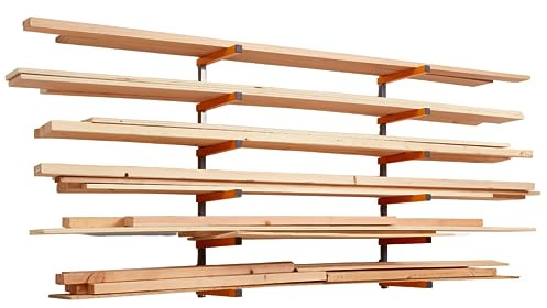 BORA Kragarmregal Wandmontage – Holzlagerregal mit 6 Stufen, 272 kg Tragkraft – Schwerlast Wandregal für Garage & Werkstatt, orange | PBR-001