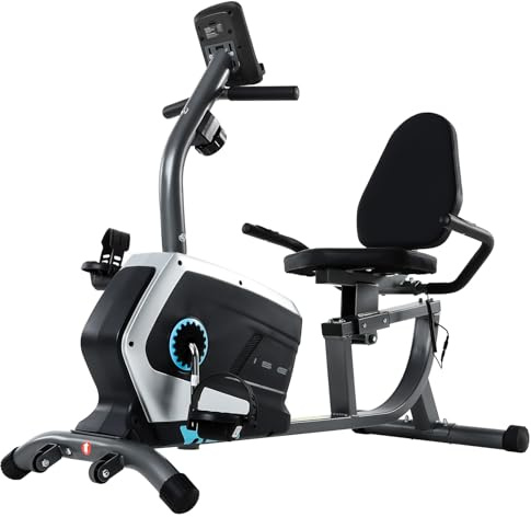 ISE Liegeergometer für Zuhause mit 8 verstellbaren Widerstandsstufen, Heimtrainer Fahrrad mit Pulssensoren und LCD-Display, Liegerad Heimtrainer mit verstellbarer Rückenlehne