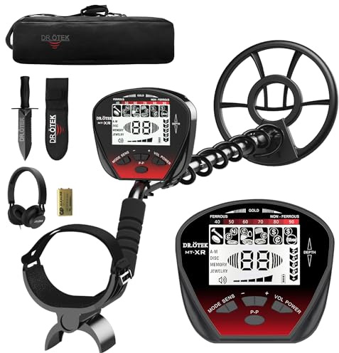 DR.ÖTEK Metalldetektor Profi Set, Leicht Gold Detektor für Kinder und Erwachsene mit Pinpoint Modus, Speichermodus, Wasserdicht Spule, 5 Modi, Hochpräzisions, Metal Detector Kit mit Digger Schaufel