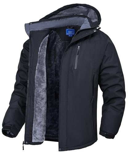 Rapoo Winterjacke Herren Skijacke mit Kapuze Warme Fleecejacke Jacke Arbeitsjacke mit Multi Taschen Dicke Hardshelljacke Männer Kurz Parka Schwarz M