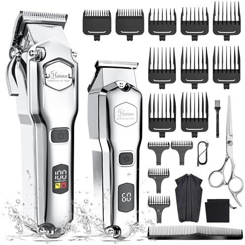 Hatteker Haarschneidemaschine Profi akku Haarschneider Herren Haartrimmer Langhaarschneider Herren Bartschneider Barttrimmer Wasserdichter (Silver)