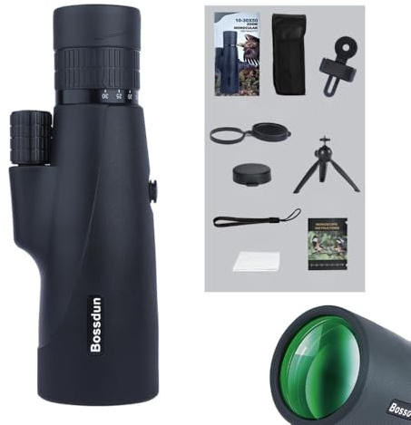 Monokular Teleskop 10–30x50 Zoom – HD Fernrohr für Erwachsene mit BAK4 Prisma & FMC-Linse, IP56 Wasserdicht, Handyhalter & Stativ, für Vogelbeobachtung, Reisen, Jagd, Wandern, Outdoor