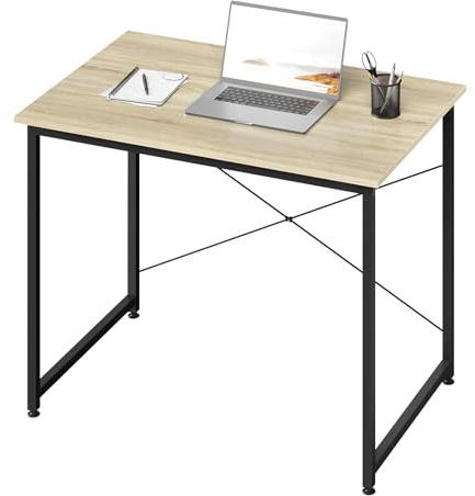 WOLTU Schreibtisch, Computertisch 80 x 60 cm, Helle Eiche+Schwarz | Kompakte Kleiner Größe, mit Metallgestell, Aus Holzwerkstoff, für Homeoffice Schlafzimmer Wohnzimmer