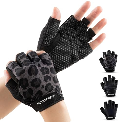 Fitgriff® Trainingshandschuhe für Damen und Herren - Fitness Handschuhe für Krafttraining, Kraftsport, Training, Gym, Workout, Lifting Gloves (Leopard, 7)