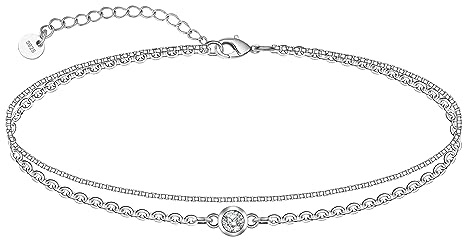 CHIC & ARTSY Damen Fußkettchen Armband 925 Sterling Silber Kette Strand Sandale Barfuß verstellbares Geschenkbox