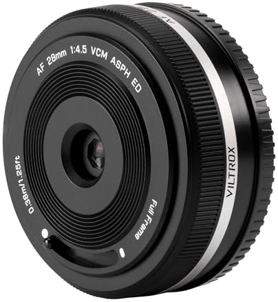 VILTROX 28mm f/4.5 F4.5 Pancake Objektiv für Sony E, Autofokus-Chips Vollformat-Weitwinkel Objektiv Kompatibel mit Sony E-Mount Kameras a7cr a7cii a7c a6700 zv-e100 a6600 a6400 a7iv a7ii