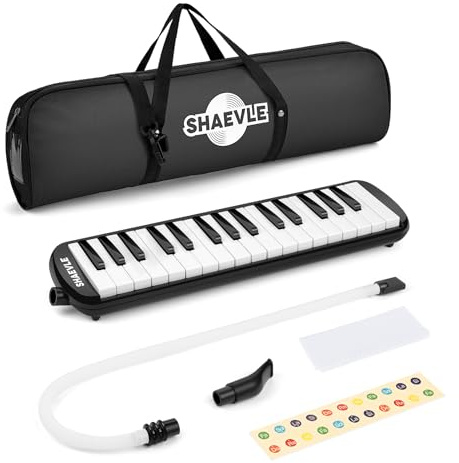 Shaevle Melodica 32 Tasten Klavier inkl. Tragetasche Mundstücke Schläuche | Melodica-Instrument Geschenk für Kinder und Anfänger