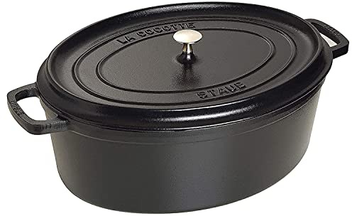 STAUB Cocotte, Gusseisen Bräter mit Deckel, 31 cm, 5,5 L, Oval, Alle Herdarten inkl Induktion, Made in France, Schwarz