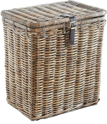 Kobolo Wäschekorb Rattankorb Aufbewahrungskorb mit Deckel - Rattan - kubu gray - 50x38x56 cm