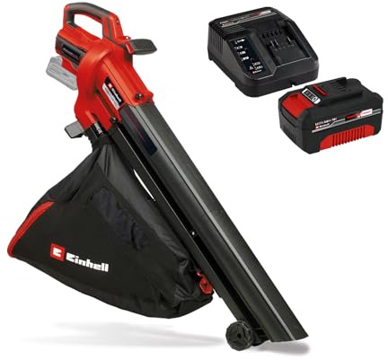 Einhell Akku-Laubsauger VENTURRO 18/210 Power X-Change (18 V, Saugleistung 500 m³/h, Fangsack 45 L, Blasfunktion bis 210 km/h, inkl. 4 Ah Akku & Ladegerät) Schwarz,Rot