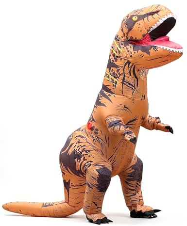 Geerypsy Aufblasbares Dino Kostüm Erwachsene Lustiges Dinosaurier Kostüme | Für Halloween, Karneval, Fasching, Cosplay, Weihnachten, T-Rex Verkleidung Herren Damen, 150-190 cm（Dunkelbraun）