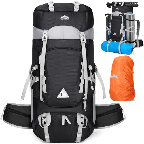 IGOLUMON Wanderrucksack 60L Herren Damen Trekkingrucksack Reiserucksack Großer Wasserdicht Wandern Rucksack mit Regenhülle für Camping Trekking Mountainering Outdoor Reisen Schwarz