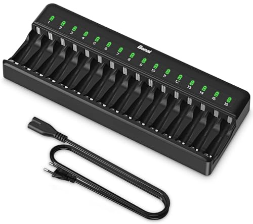 BONAI 16-Slot Akku Ladegerät für AA AAA Batterien, Intelligentes Ladegerät für NI-MH wiederaufladbare Akkus, Professionelle Ladestation für Batterien von Controllern, Spielzeugen, Smart-Home-Geräten