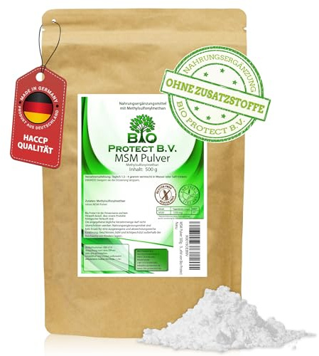 MSM Pulver 500g - 99,9% rein - Ohne Zusatzstoffe - Vegan - 1/2 kg Premium MSM - Methylsulfonylmethan - Organischer Schwefel von Bio Protect