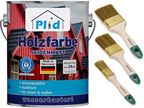 Plid® Holzfarbe Holzlack Moosgrün Innen & Außen - Wetterschutzfarbe Moosgrün Holzfarbe Außen - Dauerhafte Holzschutzfarbe - Farbe für Holz - Lackfarbe Wetterfest - Made in Germany 2,5l Set