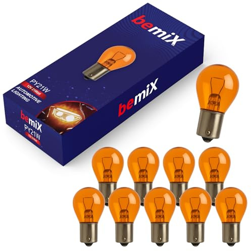 bemiX 10x PY21W Blinkerbirne 12V 21W Amber BAU15s Glühlampe – Orange Auto Kfz Blinkerlampe vorne hinten – Kugellampe Blinkleuchte Ersatzlampe Blinker Glühbirne