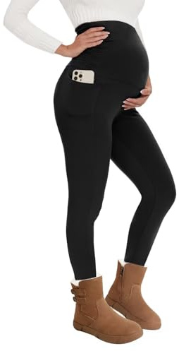 QGGQDD Thermo Umstandsleggings Damen High Waist Schwangerschaftsleggings Warme Leggings Schwangerschaft Winter für Zuhause Sport（Schwarz,M）