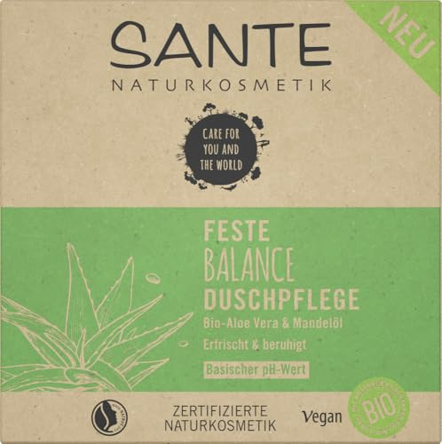 SANTE Feste Duschpflege, Umweltfreundliche und feuchtigkeitsspendende Duschpflege, Geeignet für jede Haut, Mit Bio-Aloe Vera und Mandelöl, 1 Stück