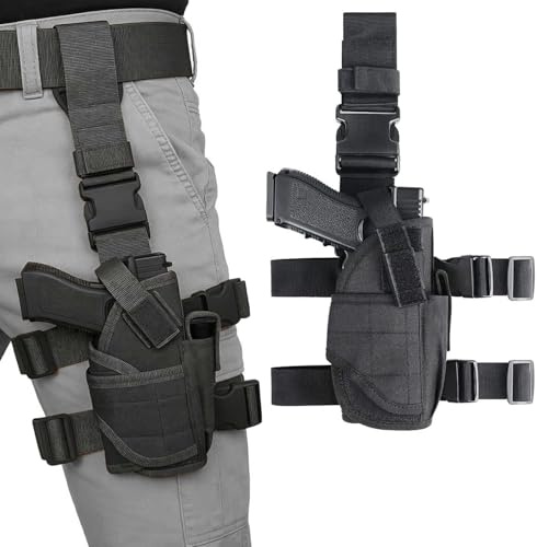 Norhogo Taktisch Beinholster für Pistolen, beinholster Pistole, Einstellbare Tactical Airsoft Pistol Drop Bein Holster Tasche mit Magazinbeutel für rechtes Bein zum Jagdschießen Camping Outdoor
