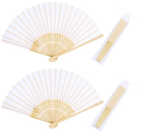 2 Stück Weiß Faltfächer Orientalischer Stoff Fächer für Tanz Party Hochzeit DIY Geschenke Heimdekoration