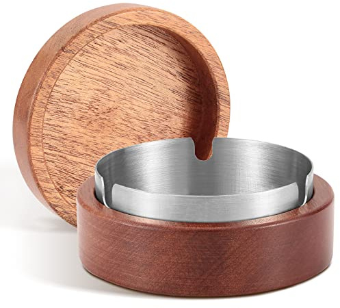 Winddichter Geruchssicherer Hölzerner Aschenbecher mit Deckel für Home Office, Balkon, Gartenbar und Partys