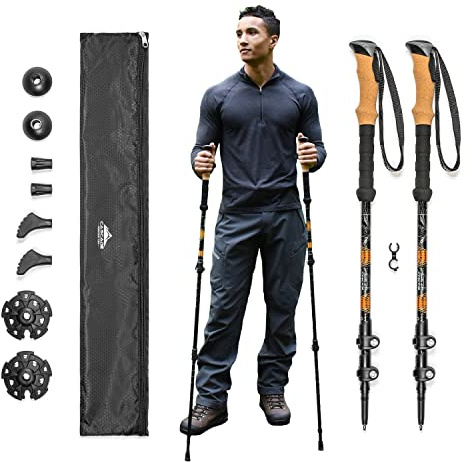 Cascade Mountain Tech Aluminum Quick Lock Trekking Poles Trekkingstöcke, Schwarz Kork Orange, Einheitsgröße