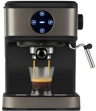BLACK+DECKER - Espressomaschine 850W | 20 bar | 1–2 Tassen | Dampf & Milchaufschäumer | programmierbar | 1,5 L Wassertank | Anti-Fingerprint Edelstahl