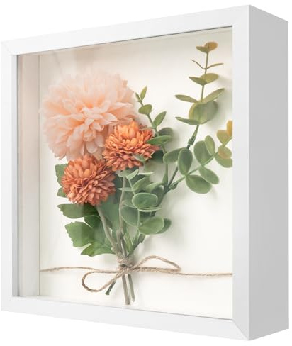 WISYOK 3D Bilderrahmen zum Befüllen, 22×22cm, 3cm Tief, Weiß | 3D Objektrahmen, Tiefer Rahmen für Wand & Desktop, Shadow Box für Fotos, Objekte, Hochzeitsstrauß, DIY Kunstwerke